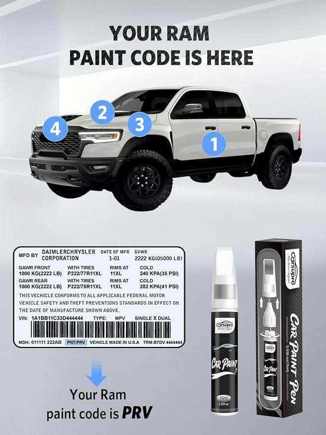 Billet Silver Metallic(PSC/JSC) for Ram Touch Up Paint Pen, 2 in 1 Car Scratch Remover with Pen Tip and Brush, Precise Color Match for Car Paint Scratch Repair, Quickly and Easily Fix Chips and Nicks