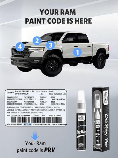 Billet Silver Metallic(PSC/JSC) for Ram Touch Up Paint Pen, 2 in 1 Car Scratch Remover with Pen Tip and Brush, Precise Color Match for Car Paint Scratch Repair, Quickly and Easily Fix Chips and Nicks