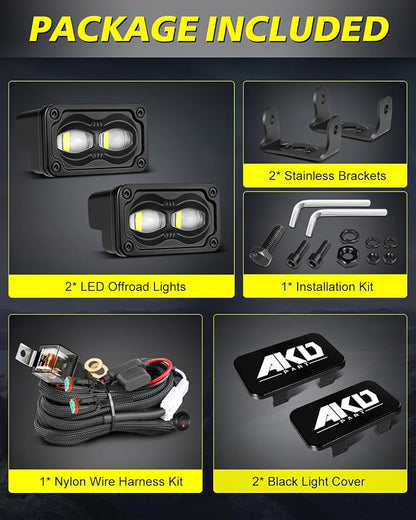 3 Inch SAE Fog Lights CREE LEDs with Wiring Harness & Black Covers | Street Legal SAE Fog Beam, High Intensity CREE LEDs, Free Wiring kit & Black Covers