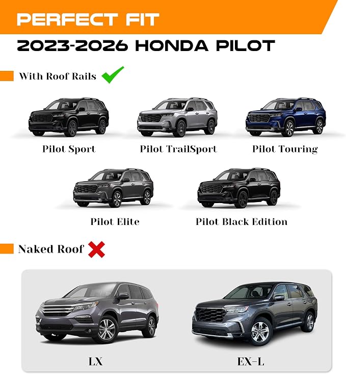 Aluminum Roof Rack Cross Bars with Lock Fit for 2023-2026 Honda Pilot (Not for LX, EX-L), 330lbs Crossbars Anti-Wobble & Wind Noise Reduction Heavy Duty Cargo Carrier Accessories