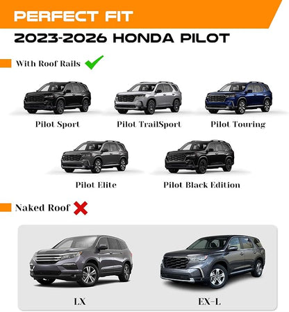 Aluminum Roof Rack Cross Bars with Lock Fit for 2023-2026 Honda Pilot (Not for LX, EX-L), 330lbs Crossbars Anti-Wobble & Wind Noise Reduction Heavy Duty Cargo Carrier Accessories