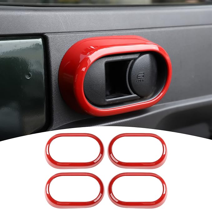 JeCar Interior Door Handle Cover Trim Interior Accessories for 2007-2010 Jeep Wrangler JK Unlimited 4 Door (Red)