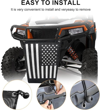 UTV Trash Bag 17" x 23", Heavy Duty PVC Mesh Storage Sack with Bungee Cord, Universal Fit for Polaris RZR Can-Am Maverick Kawasaki Teryx Honda Pioneer Yamaha YXZ, American Flag Design