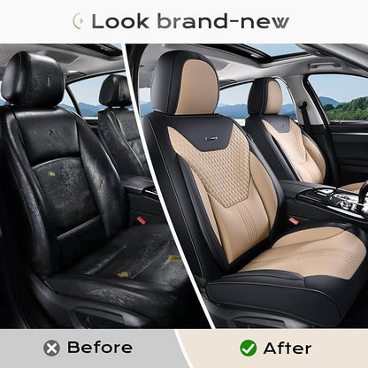 Coverado Car Seat Covers with Lumbar Support, Front Covers for Cars, Universal Automotive Seat Cover, Waterproof, Leather Car Seat Cushion, Interior Seat Protectors for Most Cars