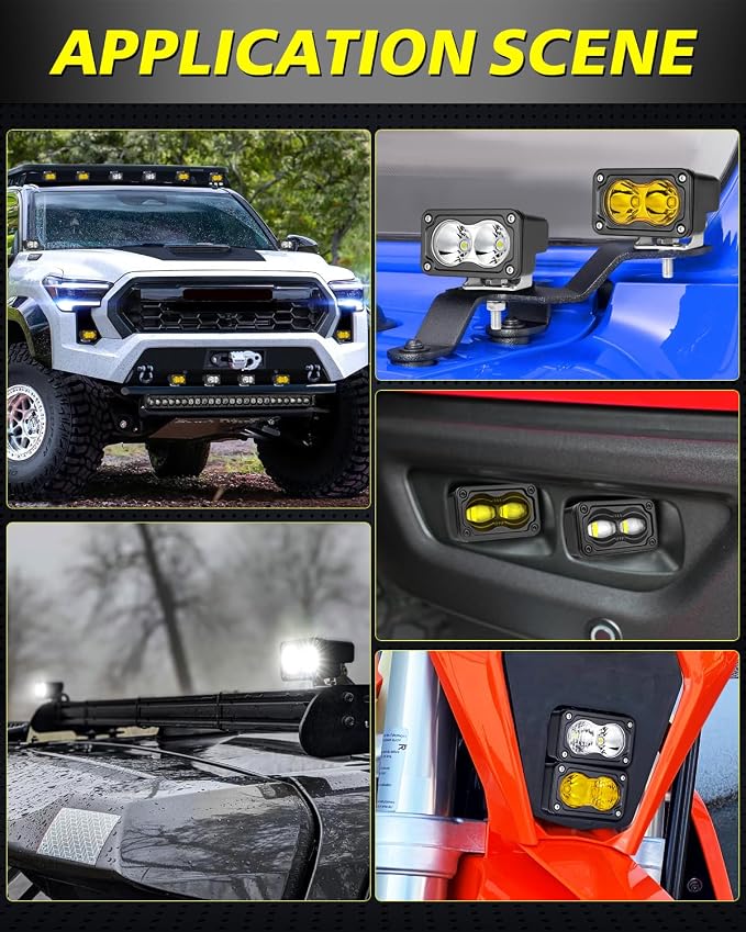 LED Pods, AKD Part 4Pcs 3" 80W CREE LED Pod Lights Spot Flood Combo Small Off Road Driving Lights Ditch Chase Light for Trucks Motorcycle UTV ATV SUV Dirt Bike - White & Yellow