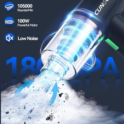 Car Vacuum Handheld Vacuum Portable Cordless, 18000Pa 5 in 1, 100W Brushless Motor, High Power Vacuum Cleaner with Window Breaker Hammer, LED Light, Multi-Nozzles for Car, Home, Pet, Office