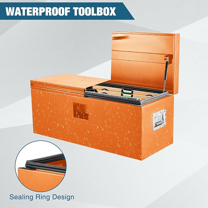 Black Steel Underbody Truck Box, Pickup Storage Box, Heavy Duty Diamond Plate Tool Box with Lock and Keys, Waterproof Trailer Storage Box (30"- Orange)