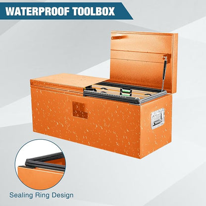 Black Steel Underbody Truck Box, Pickup Storage Box, Heavy Duty Diamond Plate Tool Box with Lock and Keys, Waterproof Trailer Storage Box (30"- Orange)
