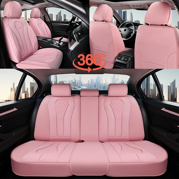 Coverado Car Seat Covers Full Set, Pink Seat Covers, Waterproof Car Seat Cover, Car Seat Cushion, Car Seat Covers Front Seats Back Seat Covers, Car Seat Protector Universal Fit Most Cars