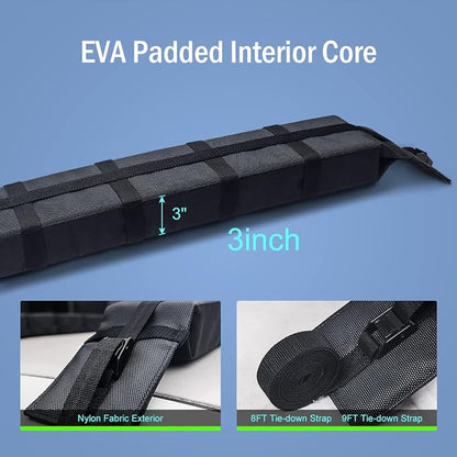 WOOWAVE Premium Kayak Roof Rack Pads Universal Soft Car Roof Rack Carrier for Canoe/Surfboard/Paddleboard/SUP/Snowboard with 6 Tie Down Straps, 2 Tie Down Rope, 2 Quick Loop Strap and Storage Bag