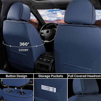 Coverado Car Seat Covers Full Set, Car Seat Protector Car Seat Cushion, Nappa Leather Seat Covers for Cars, Front and Back Seat Protectors Cushions Universal Fit for Most Cars Vehicles(Blue&Black)