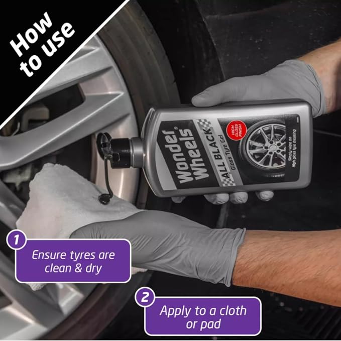 Wonder Wheels All Black Tire Shine Gel, 17 fl oz – High-Gloss Tire & Trim Dressing with UV Protection