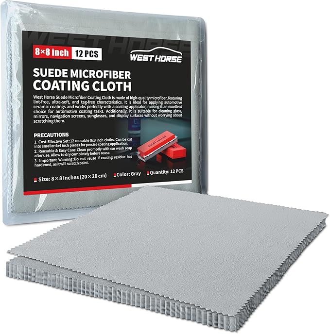 Suede Microfiber Cloths, Gray, 12 Count, 8 x 8 inch | Ceramic Coating Application, Ultra Absorbent, Scratch-Free, Machine Washable