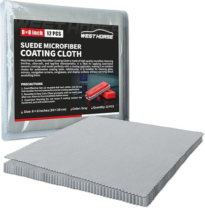 Suede Microfiber Cloths, Gray, 12 Count, 8 x 8 inch | Ceramic Coating Application, Ultra Absorbent, Scratch-Free, Machine Washable