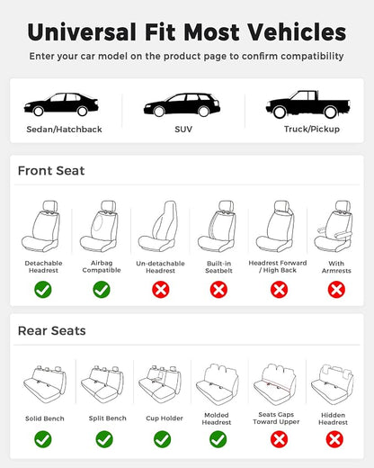 Huidasource Coffee Seat Covers Full Set, Universal Fit for Most Cars Trucks SUV, Full Coverage Leather Seat Cover, Airbag, Cupholder Compatible, Velcro Adjustable, Heaating/Cooling Function Retain