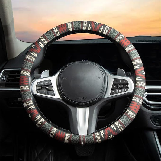 Western Aztec Steering Wheel Cover Auto Steering Wheel Protector, Anti-Slip, Breathable, Absorbing Sweat, Universal Aztec Car Accessories 14.5–15 inch