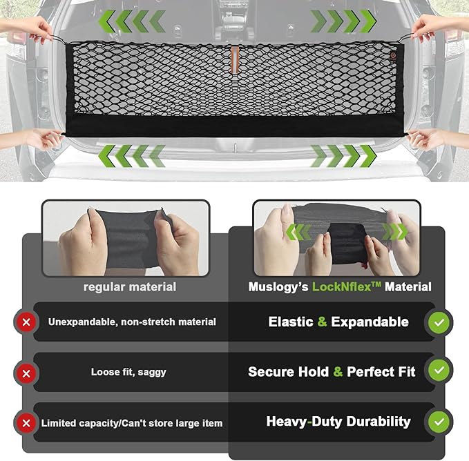 Muslogy Truck Bed Cargo Net Trunk Netting Compatible with Toyota RAV4 2026 Accessories, Pickup Cargo Organizer SUV Sedan Storage Net w/Heavy Duty Carabiners