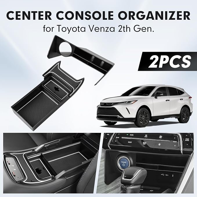 Autorder 2PCS Center Console Organizer for 2021-2024 Toyota Venza Accessories Armrest Storage Box Secondary Insert Tray Center Console Armrest Tray with Nonslip Mats