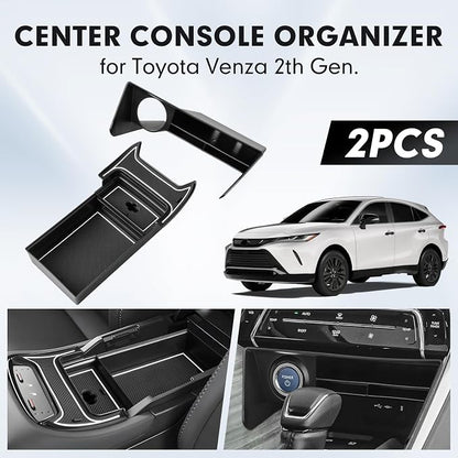 Autorder 2PCS Center Console Organizer for 2021-2024 Toyota Venza Accessories Armrest Storage Box Secondary Insert Tray Center Console Armrest Tray with Nonslip Mats