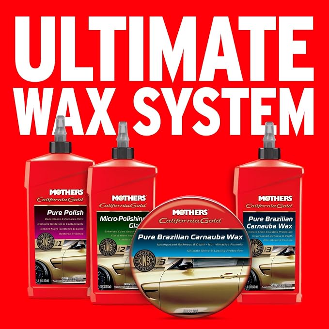 Mothers California Gold Pure Brazilian Carnauba Wax, 12 oz. Paste — Ultimate Wax System Step 3, Delivers Deep Shine & Long-Lasting Protection, Enhances Richness & Depth for All Paints (05550)