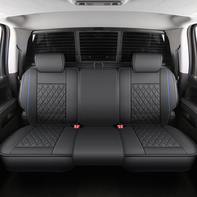 JOJOBAY Chevy Silverado Seat Covers,Leather Seat Covers for GMC Sierra,Custom Fit 2007-2026 1500 2500HD 3500HD Crew Double Extended Regular Cab,LT LZT RST(Full Set,Black Blue)