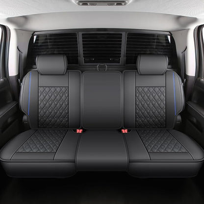 JOJOBAY Chevy Silverado Seat Covers,Leather Seat Covers for GMC Sierra,Custom Fit 2007-2026 1500 2500HD 3500HD Crew Double Extended Regular Cab,LT LZT RST(Full Set,Black Blue)