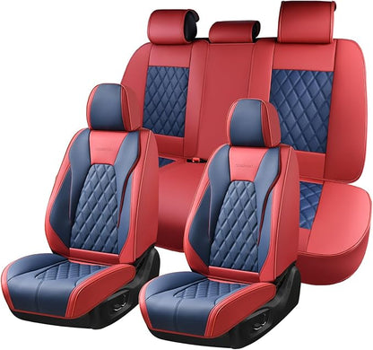 Coverado Seat Covers, Waterproof Car Seat Cover, Faux Leather Seat Covers for Cars, Universal Seat Covers Full Set, Carseat Cover Car Seat Protector Car Seat Cushion Fit for Most Cars - Red&Blue