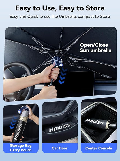 Nmoiss Windshield Sun Shade Umbrella for Mustang - [Vinyl Coating Heat Shield] Protect Car from Sun Rays & Heat Damage Keep Cool and Protect Interior, Spring Structure Edge
