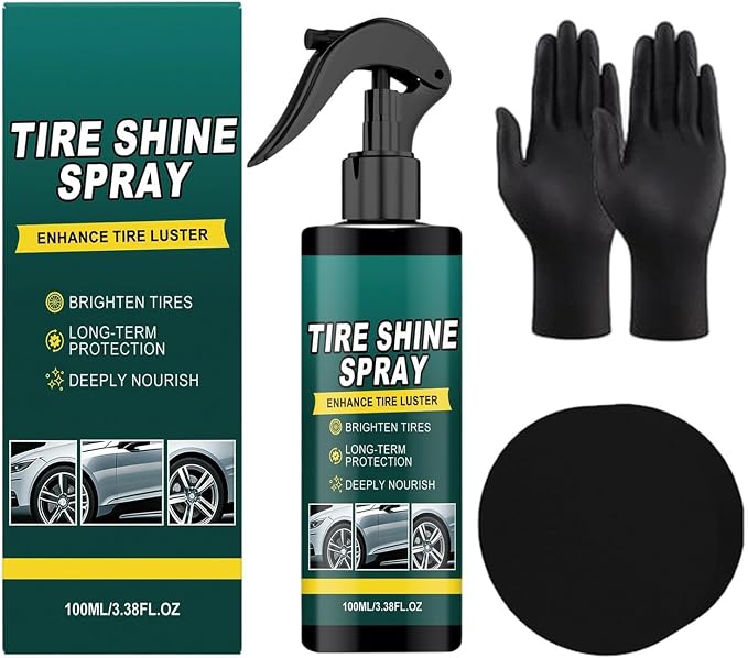 Car Tire Shine Spray | Long Lasting 100ml Maintenance Tool | Auto Tire Shine Cleaner - for Sedan Truck RV Motorcycle Scooter ATV, Detailing Shop Home Garage