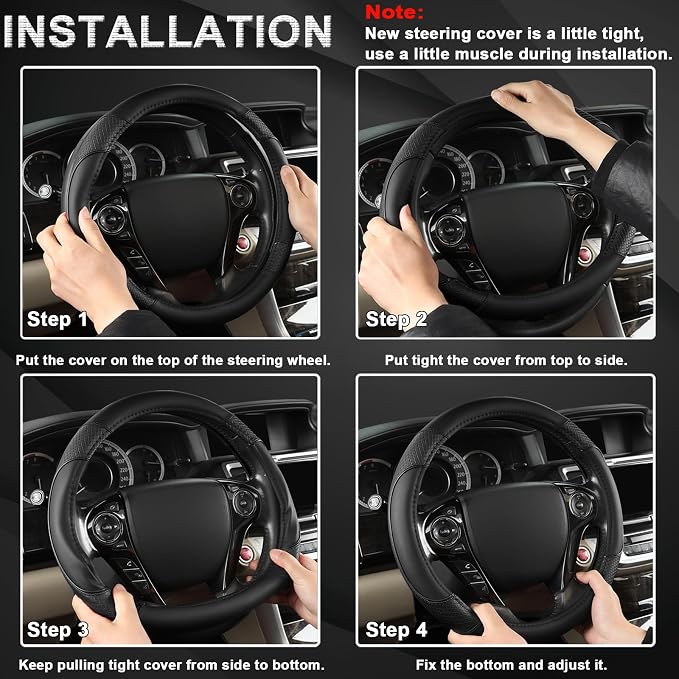 GIANT PANDA Microfiber Leather Steering Wheel Cover for Honda Accord,Civic,CR-V,HR-V,Pilot(Diamond-Pattern-Black-Standard Size)