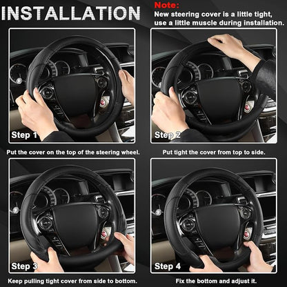 GIANT PANDA Steering Wheel Cover for Honda Civic(2006-2015),CR-Z, Insight, S2000 (Black-Small Size)