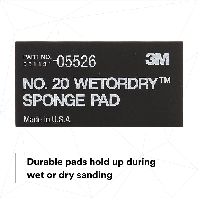 3M Wetordry Sponge Pad 20, 05526, 5-1/2 in x 2-3/4 in x 3/8 in, 5 Pack, Flexible, Long Lasting