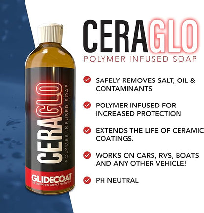 Ceraglo Polymer-Infused Soap - Ceramic Foaming Car Soap and pH Neutral Boat Cleaner - Aftercare Wash for Ceramic Coating - Increased Durability with Added Polymer Protective Layer (16oz)