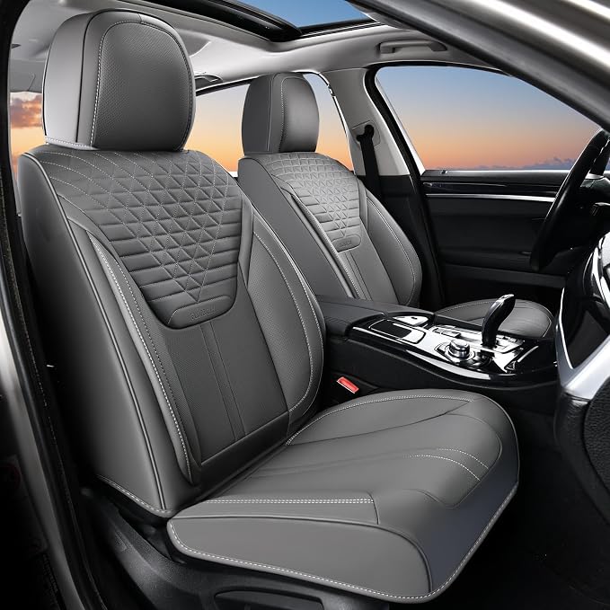FLORICH Car Seat Covers for Front Seats, Universal Seat Cushion 2 Seats, Car Seat Protector Waterproof, Premium Leather Automotive Seat Covers for Most Cars, Sedans, SUVs, and Trucks-Gray