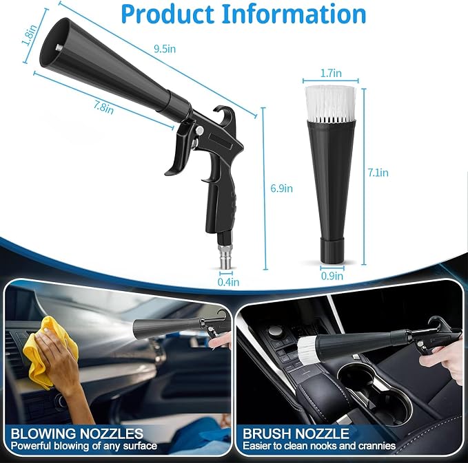 Detailing Car Cleaning Gun Interior Dryer Air Blow Gun, High Pressure Blower Gun, Car Detail Gun Fast Drying Blows Away Dust and Dirt Using Air