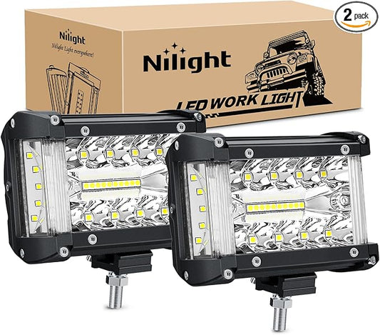 Nilight Side Shooter Light Bar 2 PCS 4.3 Inch Triple Row Spot Flood Combo for Off Road Fog Driving Work Lighting on Truck SUV ATV UTV