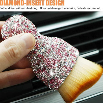 1 PC Bling Car Interior Dust Brush, Rhinestones Auto Scratch Free Detailing Brush, Soft Car Interior Cleaning Brush Accessories for Automotive Dashboard, Air Conditioner Vents, Computer (Pink)