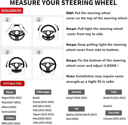 D Shape Steering Wheel Cover,Universal 14.5-15 Inch Car Black Leather Steering Wheel Wrap with Better Sport Grip for Men Women,Fit D Shaped Flat Bottom Steering Wheel