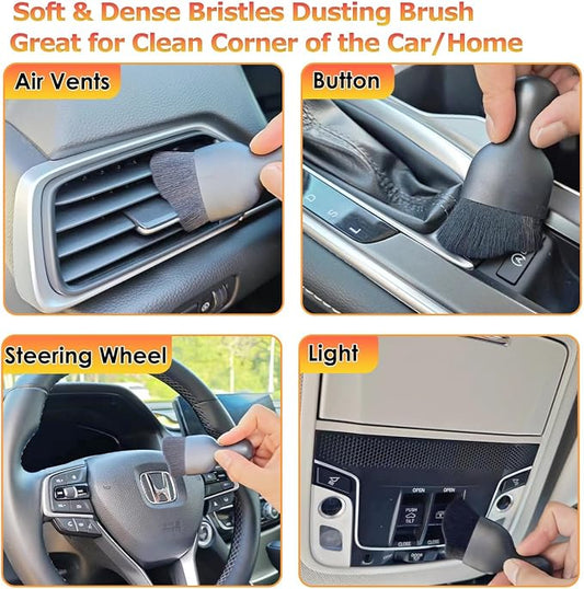 2PCS Car Detailing Brush Car Cleaning Brush Interior, Soft Bristle Dusting Brush Car Interior Cleaning Tool Car Dash Duster Brush for Dashboard, Leather, Air Vents, Computer, Keyboard(Black with Cap)