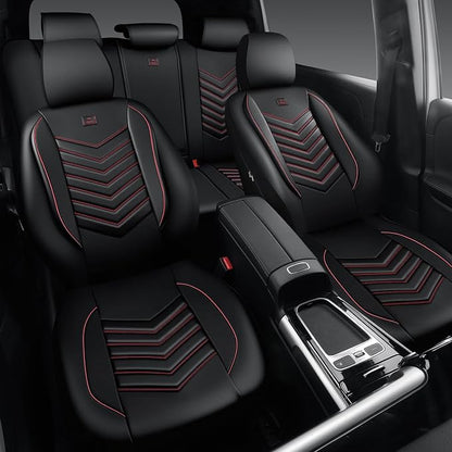 CAR PASS 3D Foam Faux Leather Seat Covers Full Set, Red Waterproof Leather Seat Cover for Cars,Luxury Universal Fit for SUV Truck Sedan Automotive,Armrest Airbag Compatible Anti-Slip,Black and Red