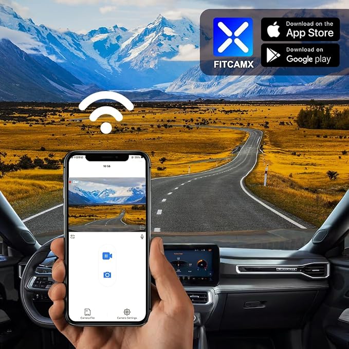 Fitcamx Front 2K+Rear 1080P Dash Cam Adapts for Ford Mustang 2024 2025 Ecoboost GT Premium Dark Horse, OEM Style, Dual HD Video, Loop Recording, Built-in WiFi & APP, G-Sensor, Easy to Use, 64GB Card