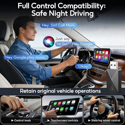 Wireless CarPlay Adapter Convert Factory Wired CarPlay to Wireless, Zero Latency, Mini Plug & Play Design with Stable Connection USB-A/Type-C for iOS 10+ & 2016+ Cars, Black