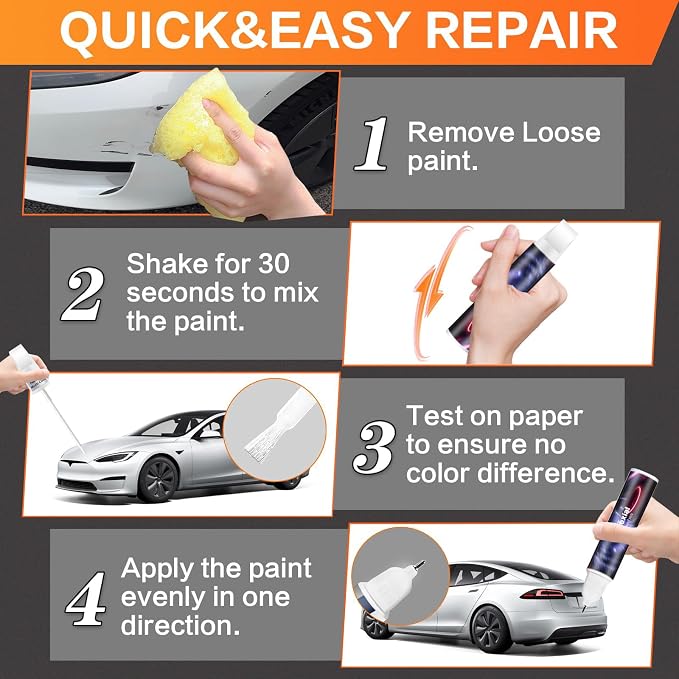 (Pearl White Multi-Coat PPSW) Car Touch up Paint Compatible with Tesla Model Y/3/X/S, Premium Car Scratch Remover for Deep Scratches, Car Paint Pen Scratch Repair Two-In-One Touch Up Paint