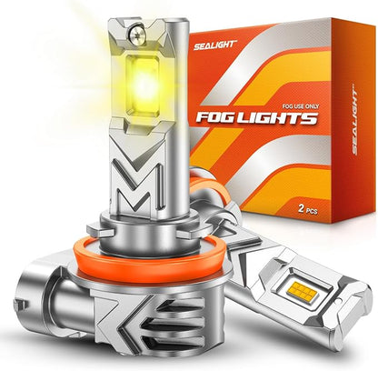 SEALIGHT H16 H11 H8 LED Fog Light Bulb Yellow, 17000 Lumens 800% Brighter, Enhanced Visibility in Fog Rain and Snow, Amber Yellow H11 LED Fog Lights, RV Clearance Light Marker Light, 1:1 Plug and Play