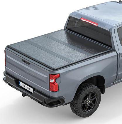 Xprite Hard Folding Truck Bed Tonneau Cover Compatiable with 2007-2026 Chevy Silverado & GMC Sierra 1500 5.8 FT Short Box((Excl. 07 Classic), Tri Fold Style