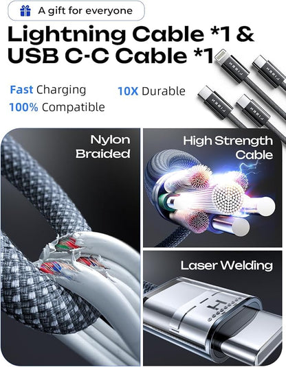 LISEN 90W Car Charger USB C Fast Charge, USB C Car Charger Fast Charge, Type C Car Charger for iPhone 17 Pro Max 16 15 14 13 12 11, for Samsung S26 S25 S24 [with Lighning & USB-C Cable]