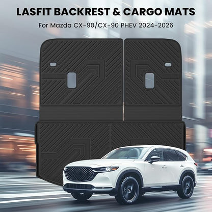 LASFIT Cargo Mat with Backrest Mat for Mazda CX90 / CX90 PHEV 2024 2025 2026 (Only Fit 3rd Row 60/40 Split-bench Seats 3-Seats) TPE Custom Fit All Weather Trunk Liner Waterproof Cargo Tray Accessories