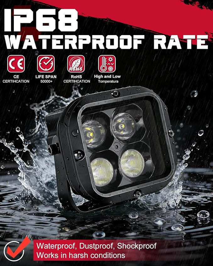 LED Pods, OFFROADTOWN 3inch 80W CREE LED Pods Off Road Driving Lights Cubes Ditch Lights Headlight for Truck Pickup Dirt Bike UTV ATV SUV Boat 4x4 Car - Combo Beam