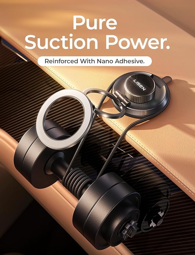 LISEN Suction Phone Mount for Vacuum, 360 Adjustable Vacuum Magnetic Phone Holder for Car [All Metal & Nano Gel Super Strong Suction] for Magsafe Mount for iPhone 17 Pro Max 16 15 14 13 12, Silver