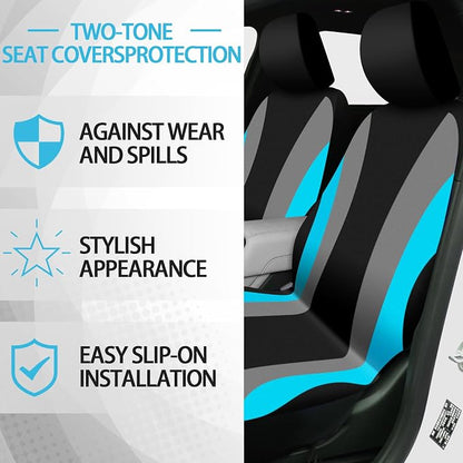 ROCEEI 43 Pcs Car Seat Cover Full Set for Women Christmas Fuzzy Car Accessories Fluffy Steering Wheel Cover Front Rear & Belt Handbrake Shift Accessory for Winter (Lake Blue)